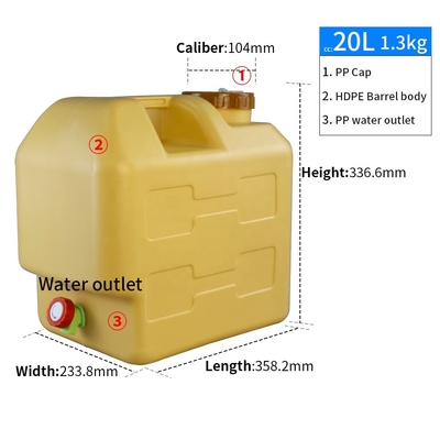 Lid 수도꼭지 1.3KG와 식초 20 Ltr 야영 저수 탱크를 열매를 맺으세요