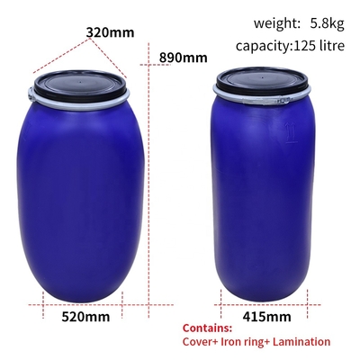 철 대강 벨소리 80 급과 125L 화학적 플라스틱 HDPE 오픈 탑 드럼